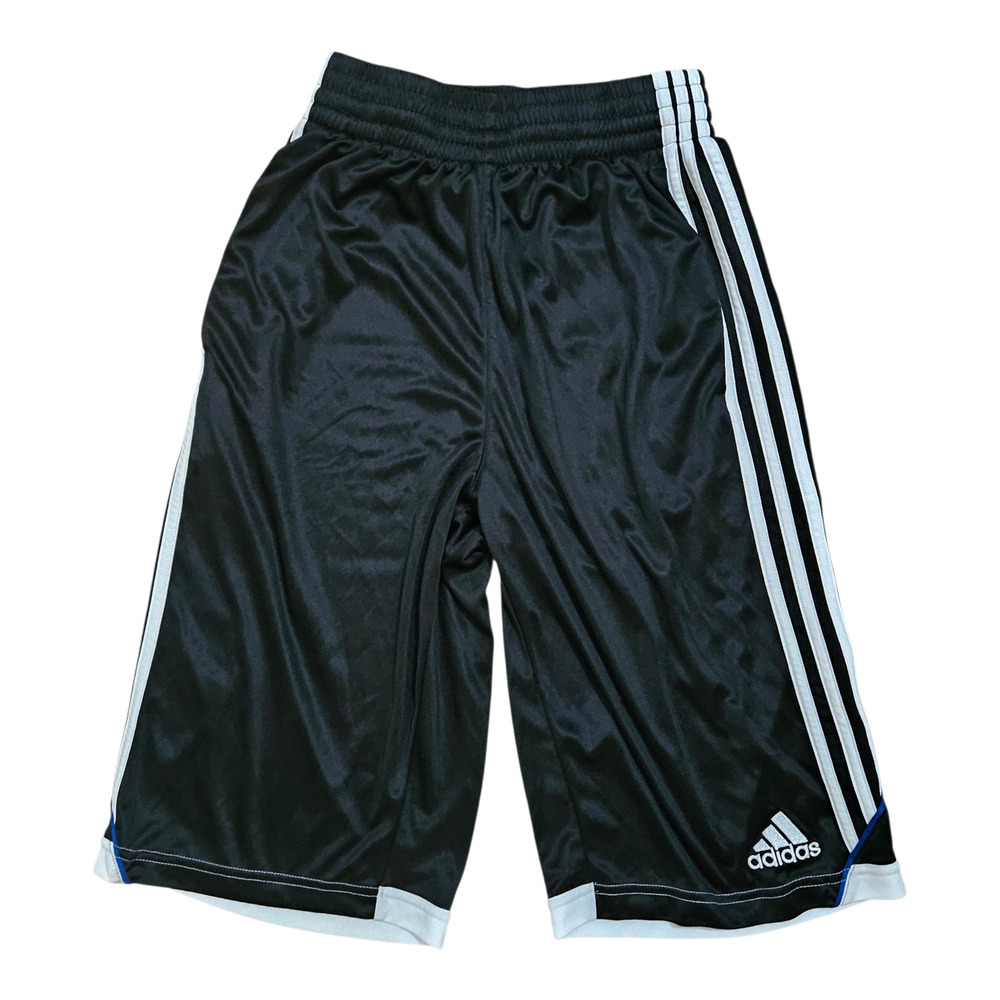 Adidas 3-Stripe Basketball Shorts Size Small Black White Blue Trim Elastic